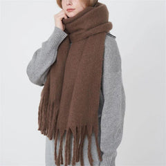 Winter Scarf Women Luxury Autumn Winter Cashmere Scarf Thickened Warm Shawl Classic Tassels Fluffy Scarf Solid Color Soft Shawl - SHOWLU FASHION STORE