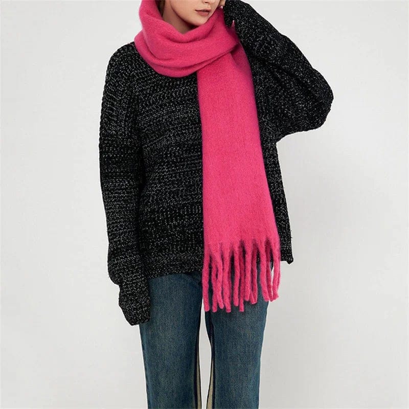Winter Scarf Women Luxury Autumn Winter Cashmere Scarf Thickened Warm Shawl Classic Tassels Fluffy Scarf Solid Color Soft Shawl - SHOWLU FASHION STORE
