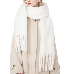 Winter Scarf Women Luxury Autumn Winter Cashmere Scarf Thickened Warm Shawl Classic Tassels Fluffy Scarf Solid Color Soft Shawl - SHOWLU FASHION STORE
