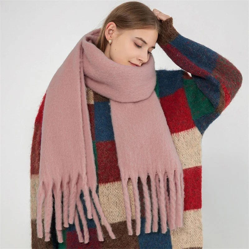 Winter Scarf Women Luxury Autumn Winter Cashmere Scarf Thickened Warm Shawl Classic Tassels Fluffy Scarf Solid Color Soft Shawl - SHOWLU FASHION STORE