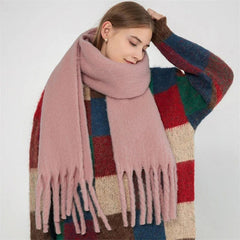Winter Scarf Women Luxury Autumn Winter Cashmere Scarf Thickened Warm Shawl Classic Tassels Fluffy Scarf Solid Color Soft Shawl - SHOWLU FASHION STORE