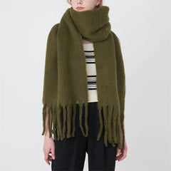 Winter Scarf Women Luxury Autumn Winter Cashmere Scarf Thickened Warm Shawl Classic Tassels Fluffy Scarf Solid Color Soft Shawl - SHOWLU FASHION STORE