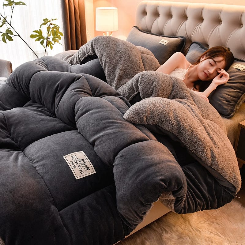 Winter Winter Quilt Thick Lambskin Duvet Insert Students Warm - Keeping Single Double Duvet Quilt 5.00kg Double - Sided Velvet Bedding - SHOWLU FASHION STORE