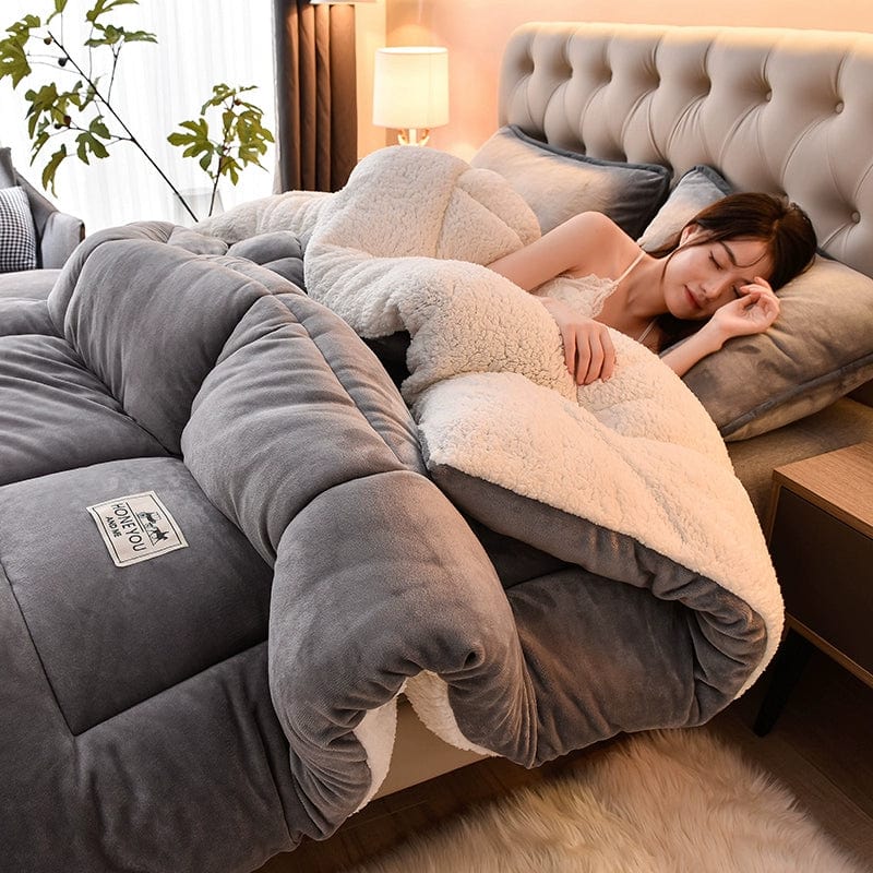 Winter Winter Quilt Thick Lambskin Duvet Insert Students Warm - Keeping Single Double Duvet Quilt 5.00kg Double - Sided Velvet Bedding - SHOWLU FASHION STORE