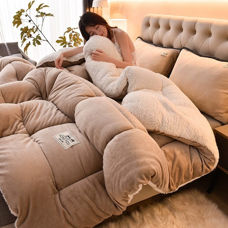 Winter Winter Quilt Thick Lambskin Duvet Insert Students Warm - Keeping Single Double Duvet Quilt 5.00kg Double - Sided Velvet Bedding - SHOWLU FASHION STORE