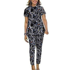 Women African Clothes Short Sleeve Tops Patch Pants Nigerian Fashion Lady's Ankara Outfits Festival Occasion Wear - SHOWLU FASHION STORE