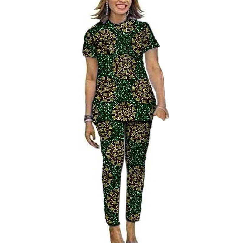 Women African Clothes Short Sleeve Tops Patch Pants Nigerian Fashion Lady's Ankara Outfits Festival Occasion Wear - SHOWLU FASHION STORE