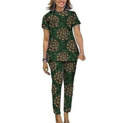 Women African Clothes Short Sleeve Tops Patch Pants Nigerian Fashion Lady's Ankara Outfits Festival Occasion Wear - SHOWLU FASHION STORE