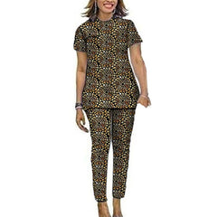 Women African Clothes Short Sleeve Tops Patch Pants Nigerian Fashion Lady's Ankara Outfits Festival Occasion Wear - SHOWLU FASHION STORE