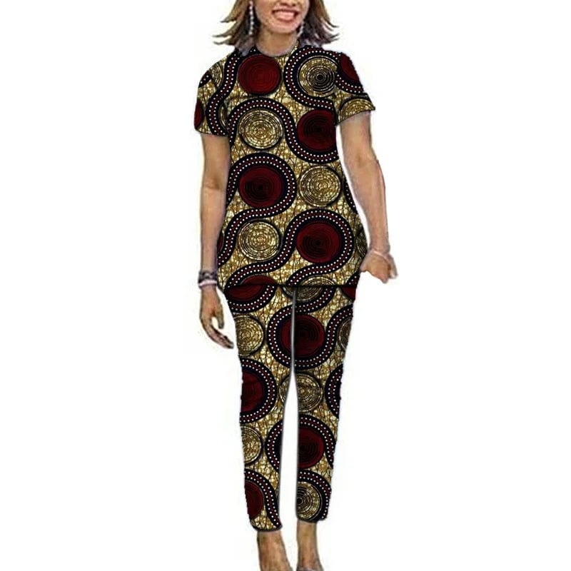 Women African Clothes Short Sleeve Tops Patch Pants Nigerian Fashion Lady's Ankara Outfits Festival Occasion Wear - SHOWLU FASHION STORE