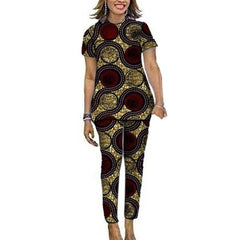 Women African Clothes Short Sleeve Tops Patch Pants Nigerian Fashion Lady's Ankara Outfits Festival Occasion Wear - SHOWLU FASHION STORE