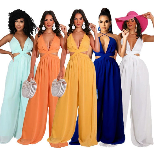 Women Loose One - Piece Wide - Leg Pants Tube Top - SHOWLU FASHION STORE