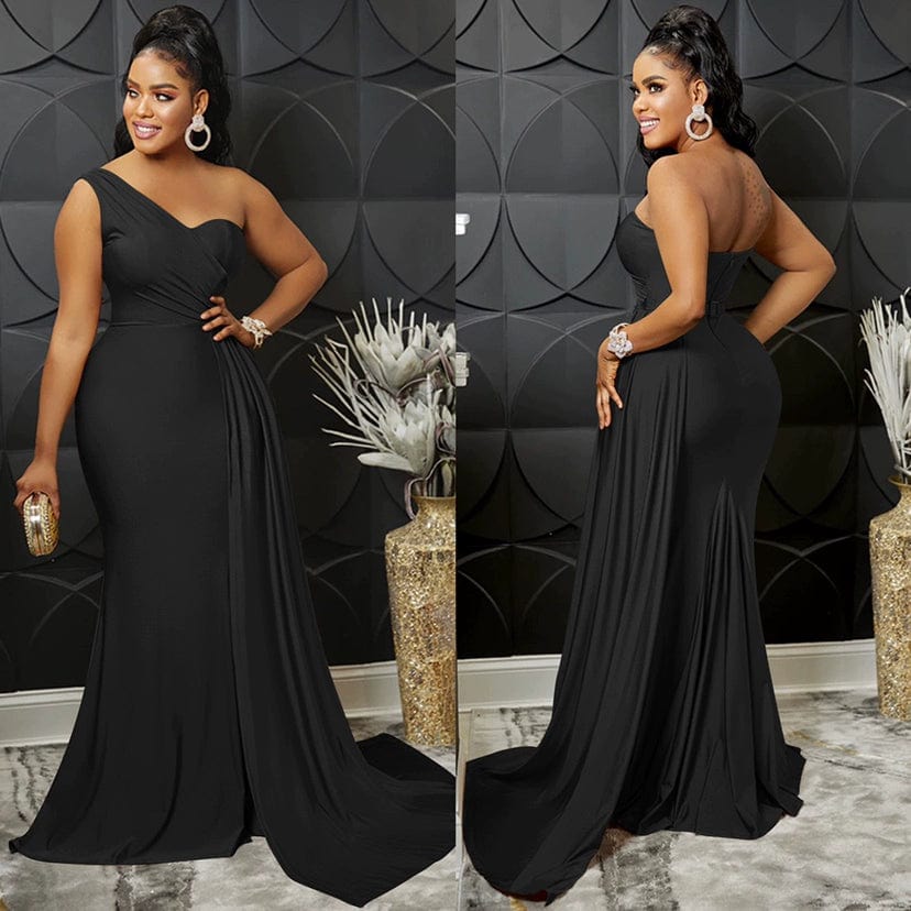 Women Solid Maxi Party Dress Summer One Shoulder Long Robe - SHOWLU FASHION STORE