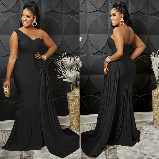 Women Solid Maxi Party Dress Summer One Shoulder Long Robe - SHOWLU FASHION STORE