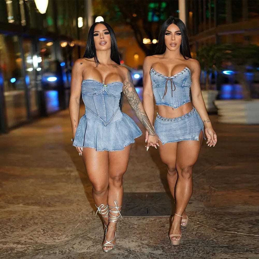 Women Stretch Denim Washed Wrap Backless Ruffle Dress Sexy Zipper Dress Elegant Blue Jeans Skater Party Dress for Female 2024 - SHOWLU FASHION STORE