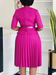 Women's 2024 new fashion plus size temperament commuter V - neck pleated dress - SHOWLU FASHION STORE