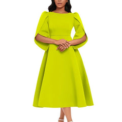 Women's Dress Elegant Party Dresses Summer Solid Color Round Neck Silm Evening Dress Female Large Swing Medium Length Dress - SHOWLU FASHION STORE