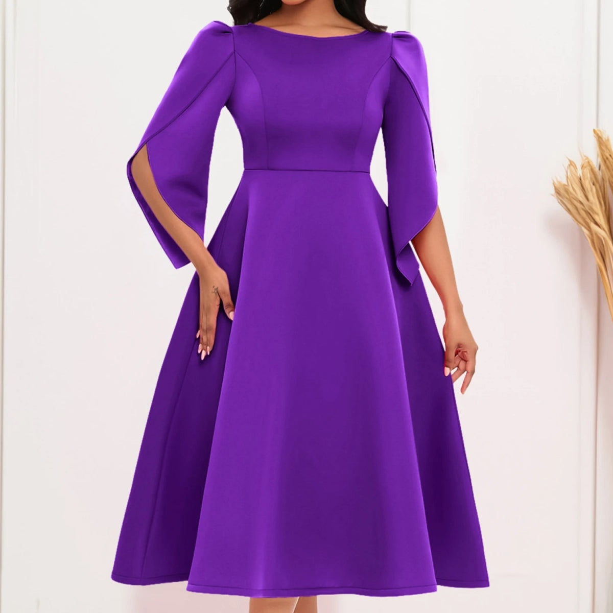 Women's Dress Elegant Party Dresses Summer Solid Color Round Neck Silm Evening Dress Female Large Swing Medium Length Dress - SHOWLU FASHION STORE