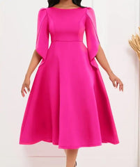 Women's Dress Elegant Party Dresses Summer Solid Color Round Neck Silm Evening Dress Female Large Swing Medium Length Dress - SHOWLU FASHION STORE