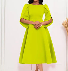 Women's Dress Elegant Party Dresses Summer Solid Color Round Neck Silm Evening Dress Female Large Swing Medium Length Dress - SHOWLU FASHION STORE