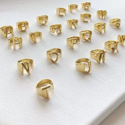 Women's Exaggerated Gold - Plated Open Adjustable Ring with Letters - SHOWLU FASHION STORE