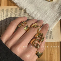 Women's Exaggerated Gold - Plated Open Adjustable Ring with Letters - SHOWLU FASHION STORE