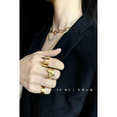 Women's Exaggerated Gold - Plated Open Adjustable Ring with Letters - SHOWLU FASHION STORE