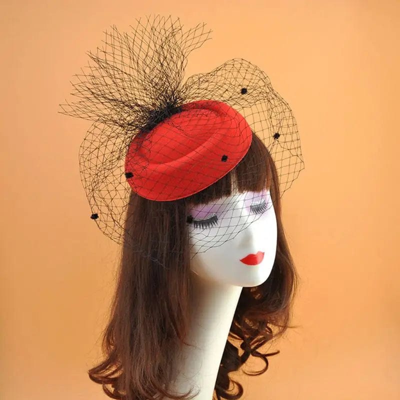 Womens Felt Hat Topper Mesh Fishnet Veil Small Plush Wave Point Decor Hair Clips Wedding Bridal Cocktail Headwear Hair Accessory - SHOWLU FASHION STORE