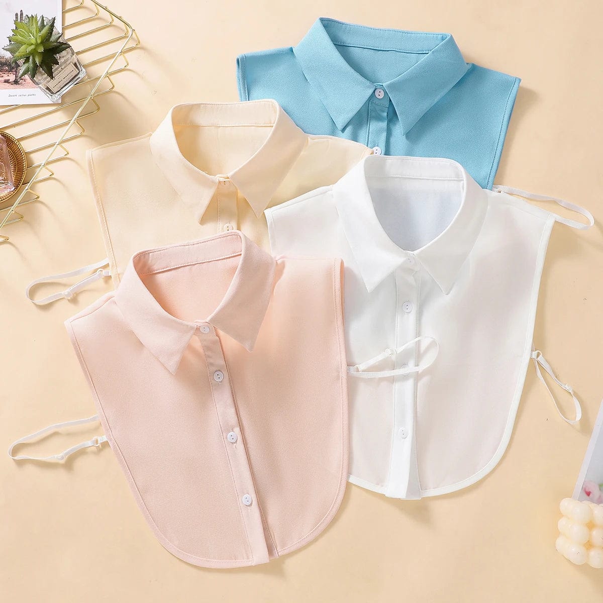 Women's Half Shirt Style Fake Collar Professional Casual Decoration Collar Chiffon White Blue Pink Khaki Four Piece Set - SHOWLU FASHION STORE