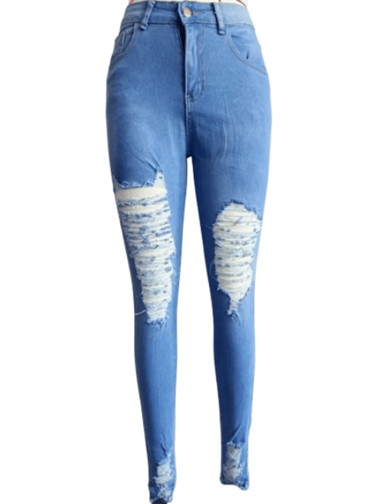 Women's Pocket Ripped Pants High Street Fashion Casual Autumn Solid Color Personalized jeans - SHOWLU FASHION STORE