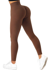 Women's Solid Color High Waist Simple Yoga Fitness Daily Ribbed Sports Cycling Leggings - SHOWLU FASHION STORE