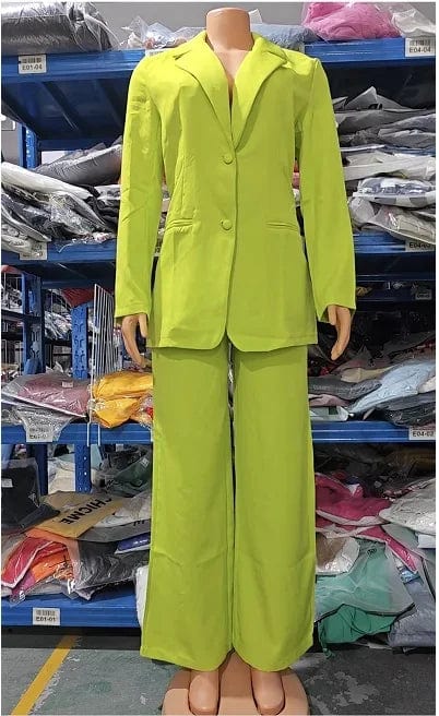 Women's Urban Suits 2024 Spring/Summer Latest Elegant Notched Collar Blazer Long sleeved Coat&Pocket Design Button Pants Set - SHOWLU FASHION STORE