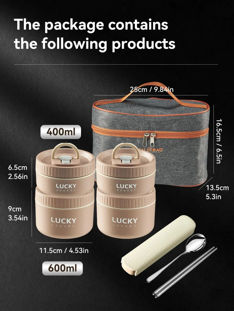 WORTHBUY Insulated Bento Lunch Box With Tableware Microwave Safe Portable 304 Stainless Steel Food Storage Container Stackable - SHOWLU FASHION STORE
