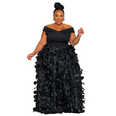 XL - 5XL Plus Size Elegant Maxi Dress 2024 Autumn Women Bohemian Dress Casual Short Sleeve Robe Off Shoulder Dress Oversize - SHOWLU FASHION STORE