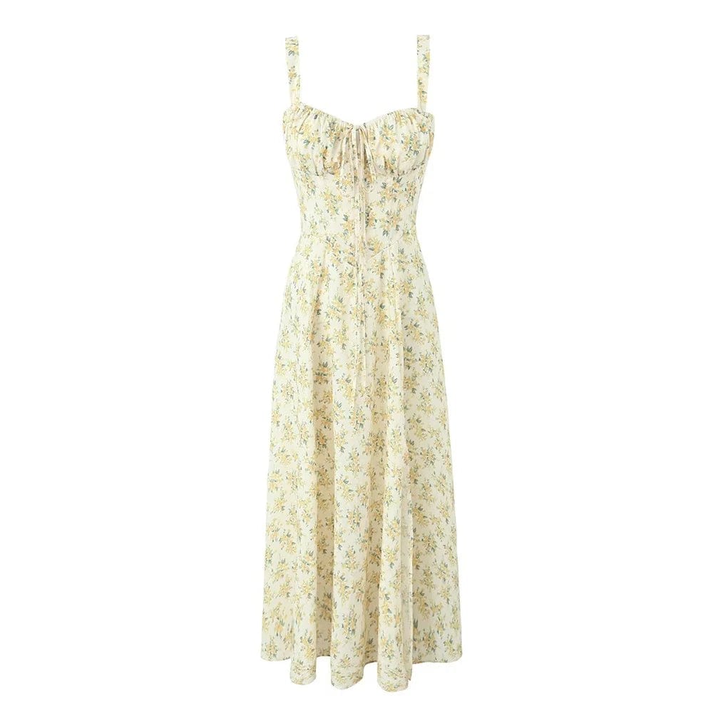 Zach Ailsa 2024 Summer New Women's Temperament Sexy Slim Fit Fashion Flower Print Square Neck Sleeveless Suspended Strap Dress - SHOWLU FASHION STORE