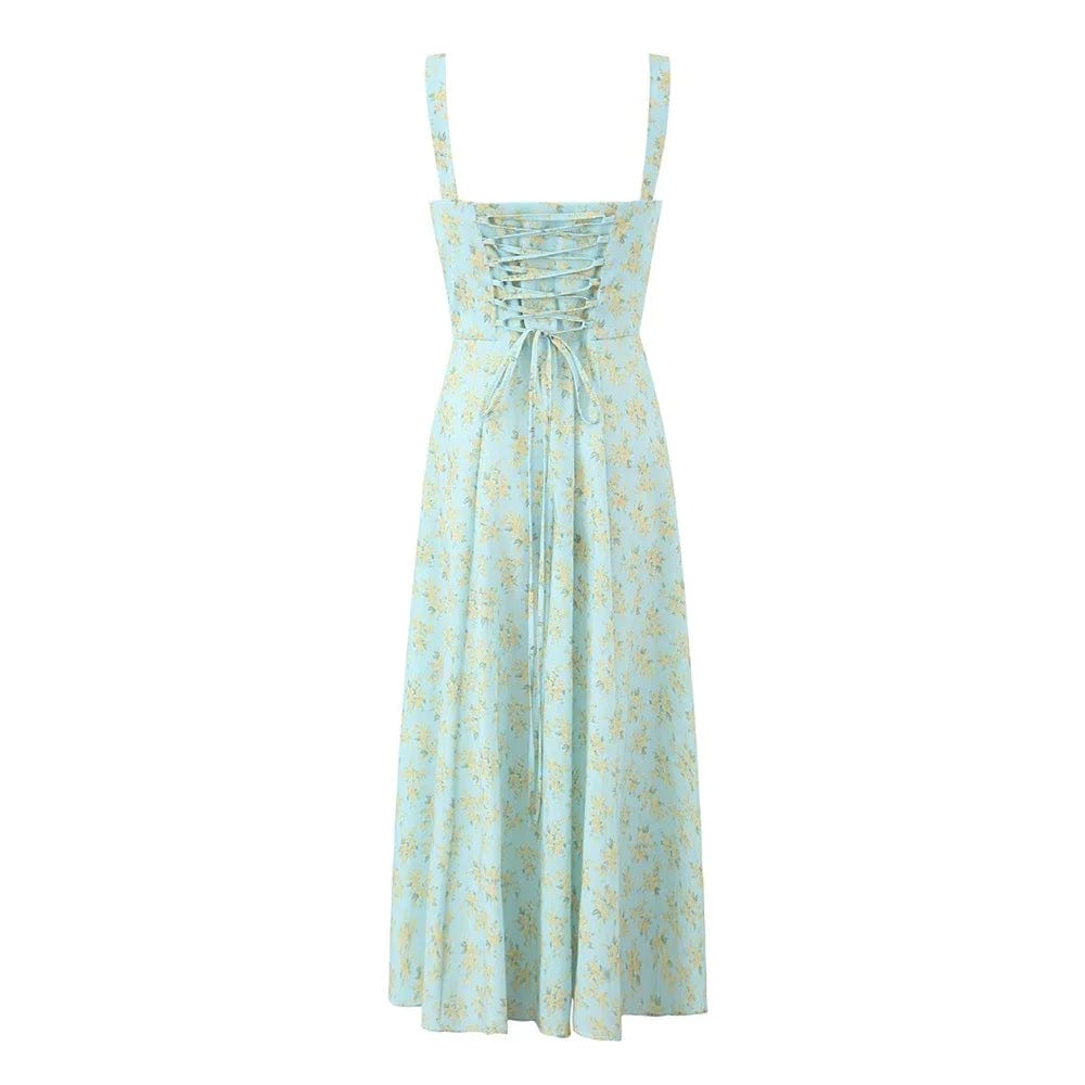 Zach Ailsa 2024 Summer New Women's Temperament Sexy Slim Fit Fashion Flower Print Square Neck Sleeveless Suspended Strap Dress - SHOWLU FASHION STORE