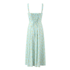Zach Ailsa 2024 Summer New Women's Temperament Sexy Slim Fit Fashion Flower Print Square Neck Sleeveless Suspended Strap Dress - SHOWLU FASHION STORE