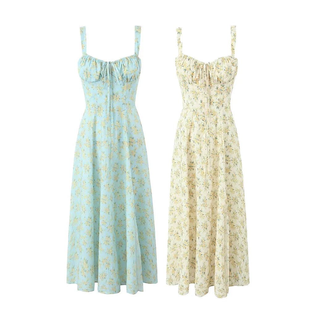 Zach Ailsa 2024 Summer New Women's Temperament Sexy Slim Fit Fashion Flower Print Square Neck Sleeveless Suspended Strap Dress - SHOWLU FASHION STORE