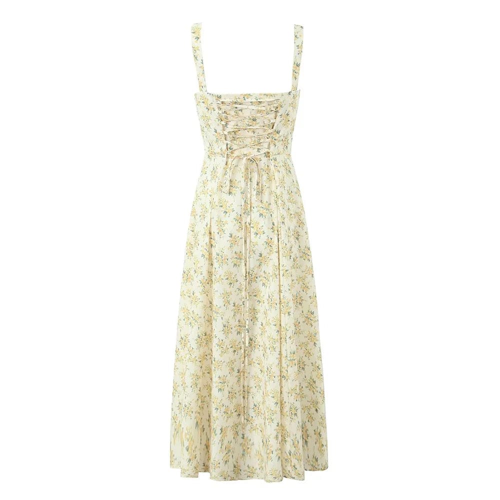 Zach Ailsa 2024 Summer New Women's Temperament Sexy Slim Fit Fashion Flower Print Square Neck Sleeveless Suspended Strap Dress - SHOWLU FASHION STORE