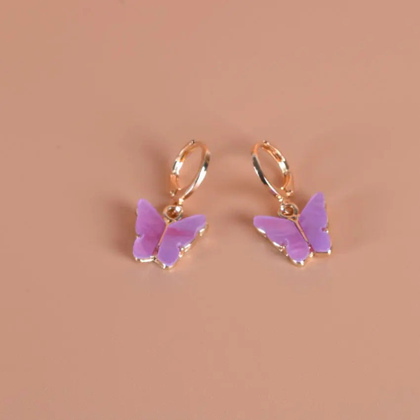 Showlu Fashion Store 00360-15-1 Jewelry Wild Pink Butterfly Earrings Temperament Natural Pendant Ear Clip