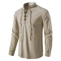2023 New Men's Casual Blouse Cotton Linen Shirt Tops Long Sleeve Tee Shirt Spring Autumn Slanted Placket Vintage Yoga Shirts - SHOWLU FASHION STORE