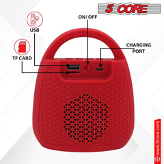 4" Portable Bluetooth Speaker Outdoor Wireless Mini 40W with Loud Stereo and Booming Bass, USB, FM, 10H Playtime, LED Party Lights, Water Resistant 5 Core - BLUETOOTH 13R - SHOWLU FASHION STORE