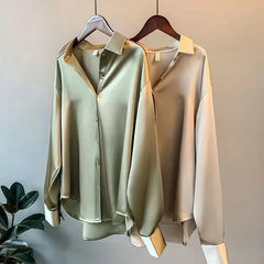 Showlu Fashion Store 0 Autumn 2022 Womens Clothing Silk Shirt Vintage Blouse Women Sheer Top Women Long Sleeve Dress Shirt Plus Size Women Overshirt