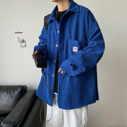 Showlu Fashion Store 0 Corduroy Men Shirts For Men Clothing Harajuku Black Shirt Korean Style Men Shirt Long Sleeve Vintage Clothes Streetwear 3XL 2023
