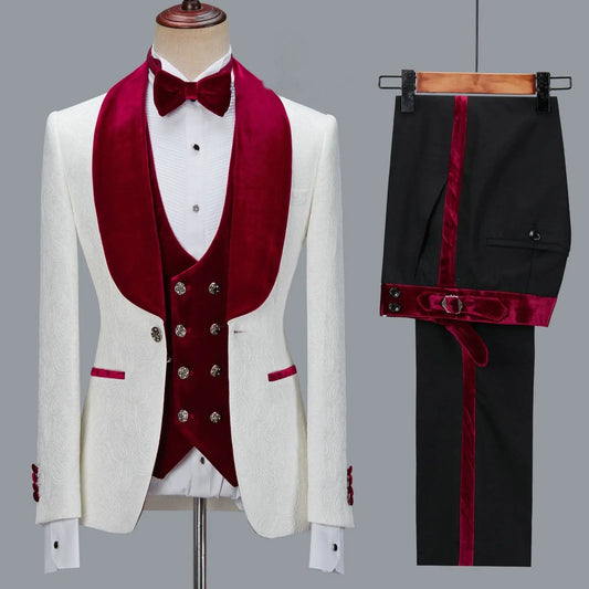 Showlu Store Nation 0 as picture3 / XS Floral Jacket Men Suit Slim Fit Wedding Tuxedo Navy Blue Velvet Lapel Groom Party Suits Costume Homme Best Man Blazer