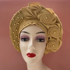 High Quality African Nigeria Gele Elegant Helmet With Stones Headband Turban Head Scarf Head - Hat Auto Gele Brand New Hats 7L5191 - SHOWLU FASHION STORE