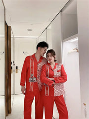 Showlu Fashion Store Hot sale man and woman korean pyjama couple silk satin sexy night wear set