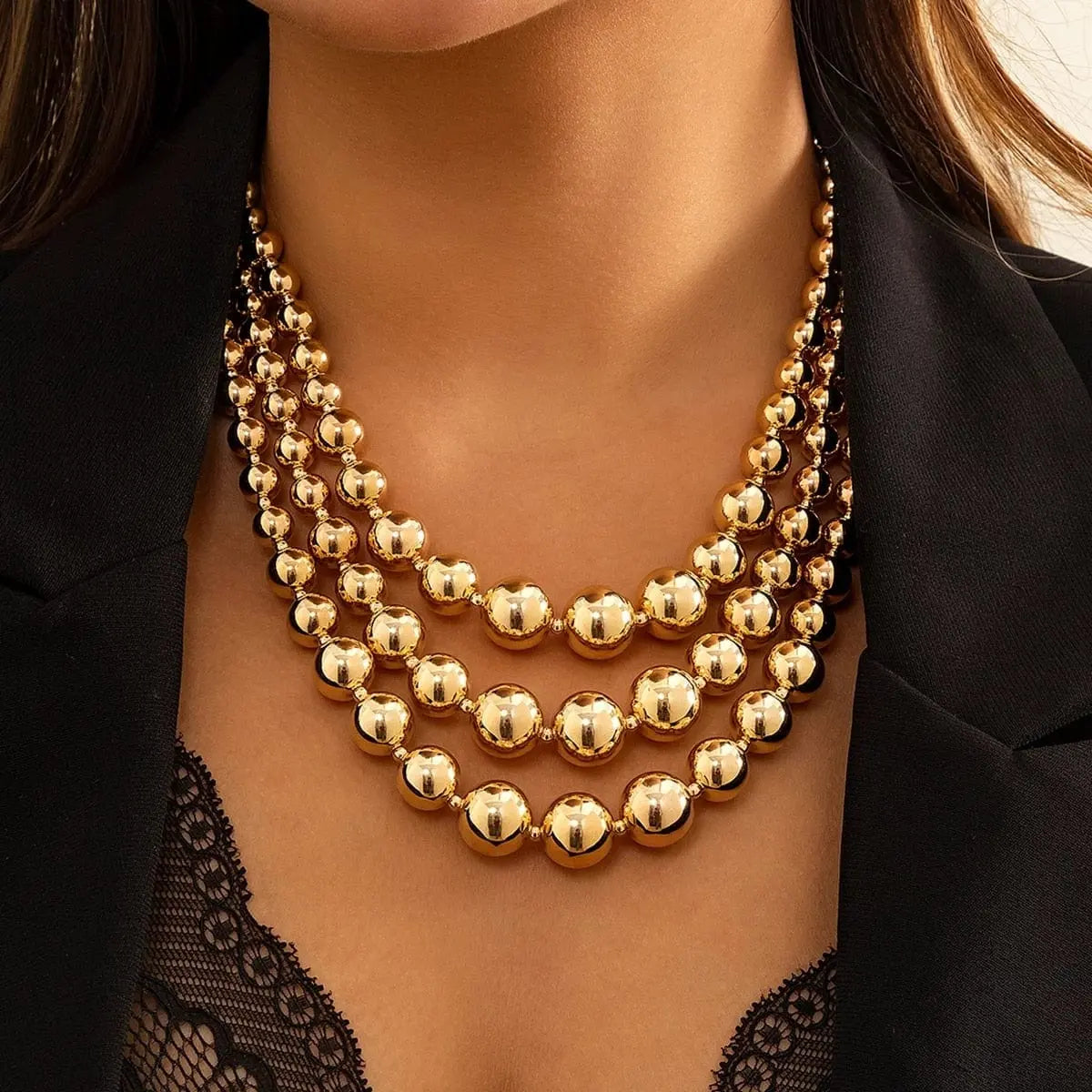 Showlu Fashion Store 0 IngeSight.Z Vintage Exaggerated Plastic Big Ball Choker Necklace for Women Multi Layered Chunky Thick Clavicle Necklaces Jewelry