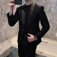 Internet Celebrity Casual Handsome Sequined Striped Black Suit - SHOWLU FASHION STORE