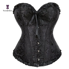 Showlu Fashion Store Lace Up Jacquard Floral Corset Lingerie Overbust Plastic Boned Bustier Sexy Outfit Waist Slimmer Plus Size body Shaping